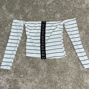 Off The Shoulder Stripped Button Up